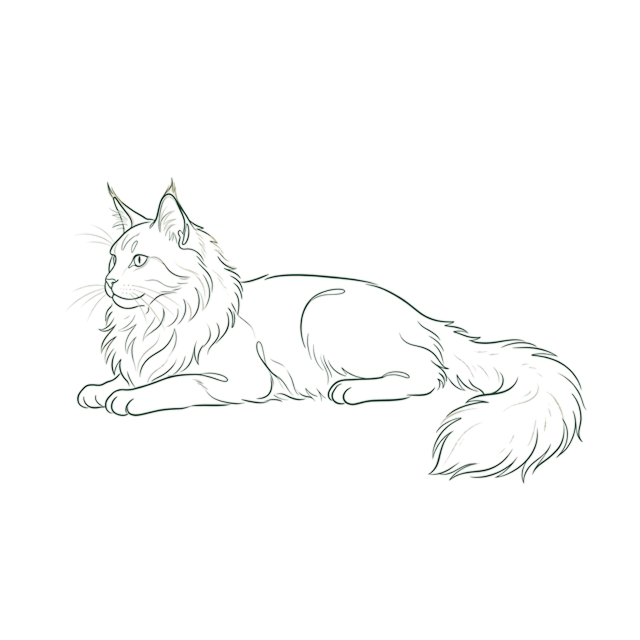 Line illustration of a reclining Maine Coon